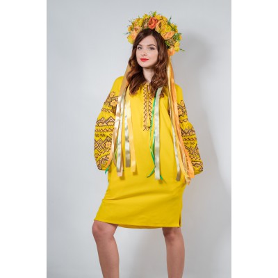 Embroidered boho dress "Fairy Story" Lemon